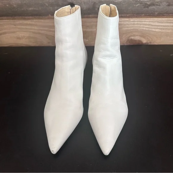 Blogger Fav! Alexandre Birman Women's White Leather Kitten Heels Ankle Boots 37 - Picture 6 of 14